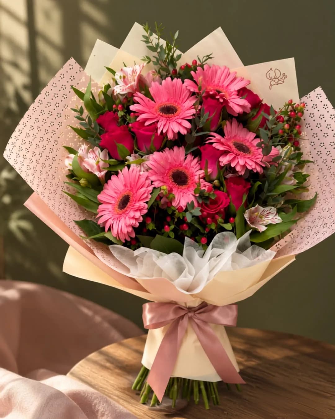 Gerberas rosas, diseño de Isay Fernández (foto 1)